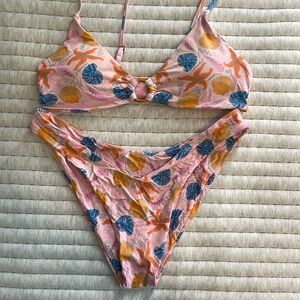 Grey Bandit bikini set. Pink with seashells. Large top and bottom